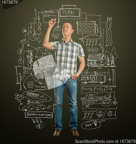 Image of asian male writting something