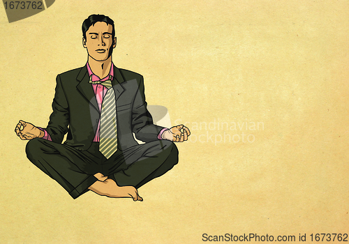 Image of businessman in lotus pose meditating