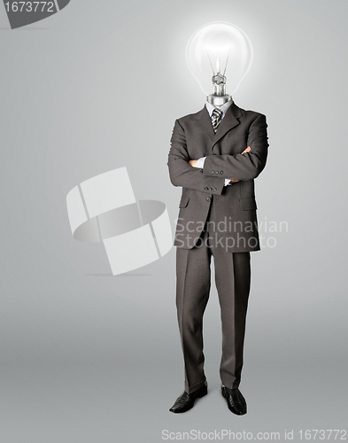 Image of businessman with lamp-head have got an idea