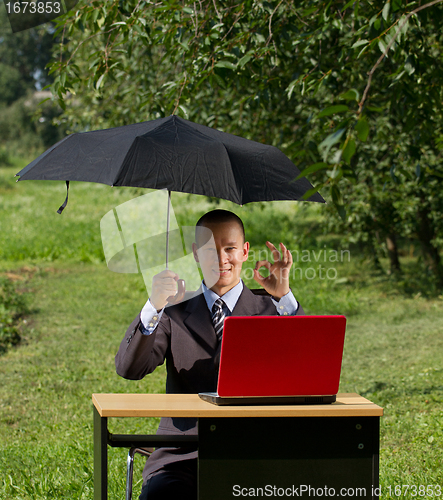Image of businessman with umbrella