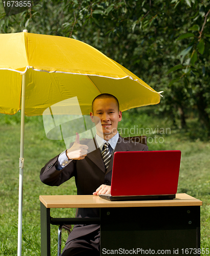 Image of businessman with umbrella