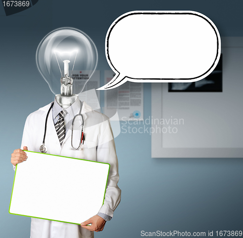 Image of doctor with empty board with thought bubble
