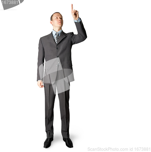 Image of full length businessman push the button