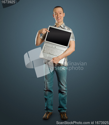 Image of man with open laptop in his hands