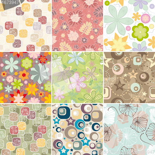 Image of set of seamless floral pattern