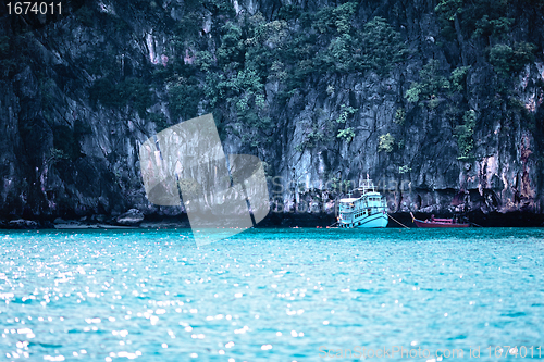 Image of Ship Near Mountain Wall