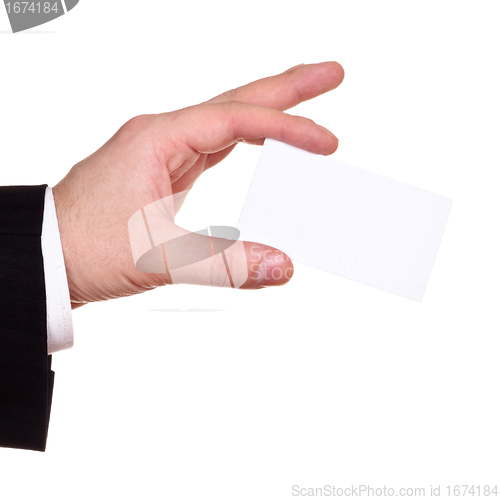 Image of businessman hand show blank card