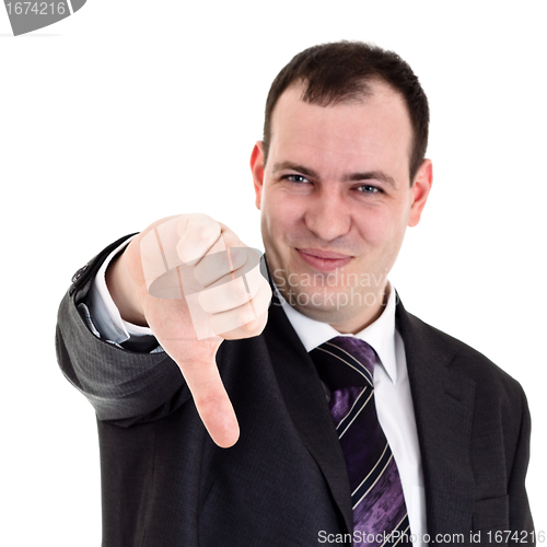 Image of businessman gesturing thumbs down