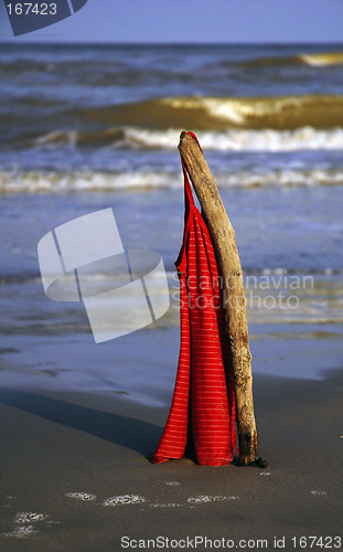 Image of Red Woman T-Shirt at the beach