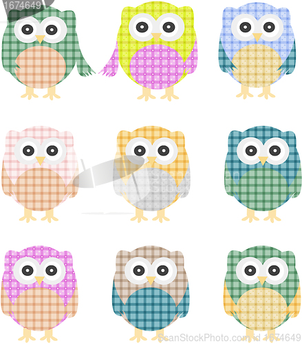 Image of Vector of colorful owls isolated on white