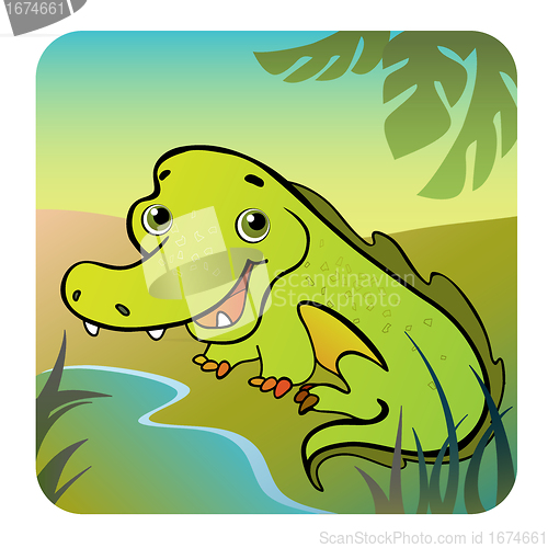 Image of Friendly crocodile on the bank