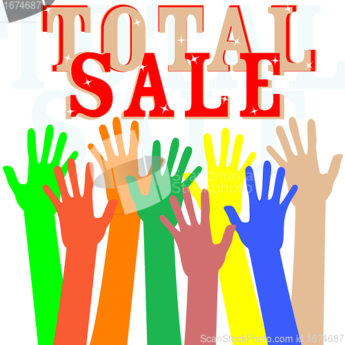 Image of Hand with total sale word isolated in white