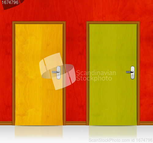 Image of Red, Yellow wooden doors