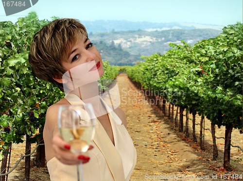 Image of Beautiful woman at vineyard