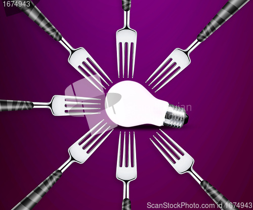 Image of light bulb between forks