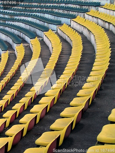 Image of A field of empty stadium seats.