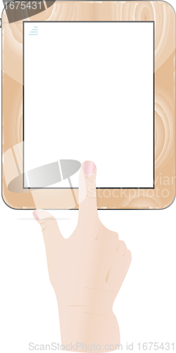 Image of Hands holding and point on digital tablet