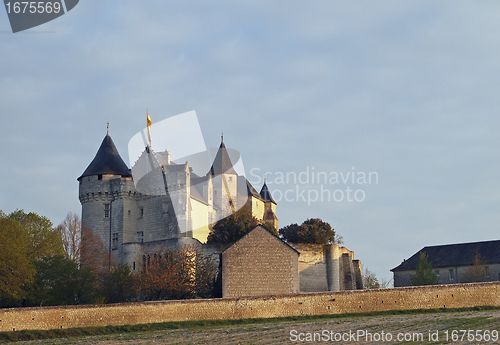 Image of Motte castle at sunrise, Usseau ,  France.