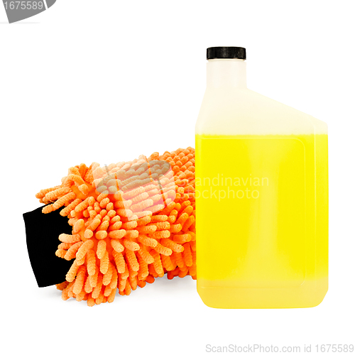Image of Mitten and shampoo for car