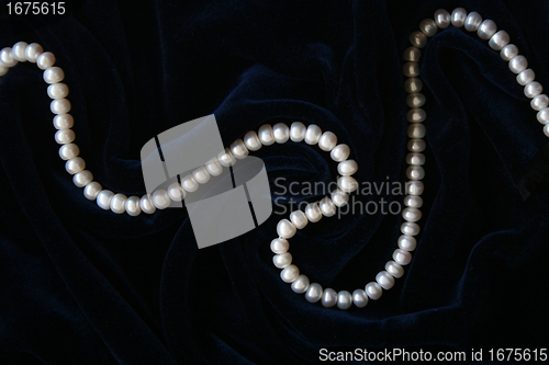 Image of White pearls on the black silk 