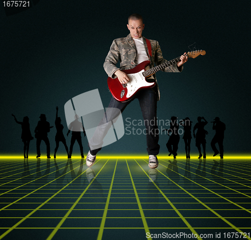 Image of punk man with the guitar and silhouette