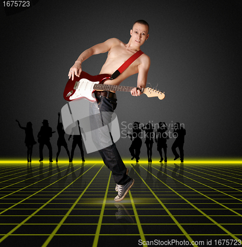 Image of punk man with the guitar and silhouette