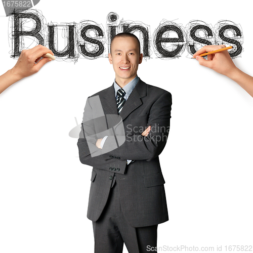 Image of sketch word business with businessman