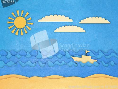 Image of applique of boat and sea
