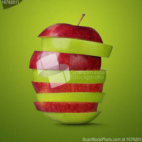 Image of red and green cut apples