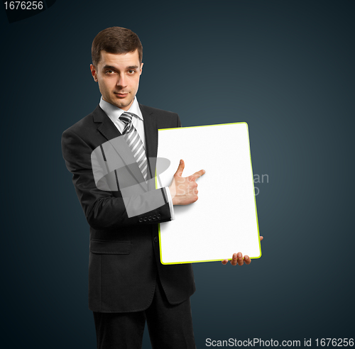 Image of businessman with empty write board