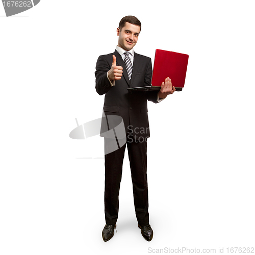 Image of businessman with laptop shows well done