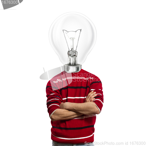 Image of male in red and lamp-head