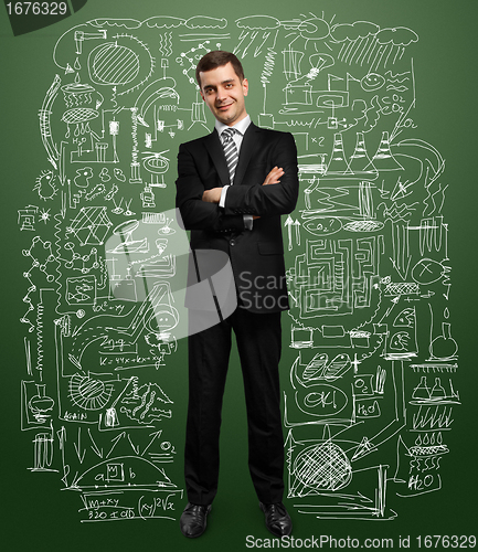 Image of full length male in suit with folded hands