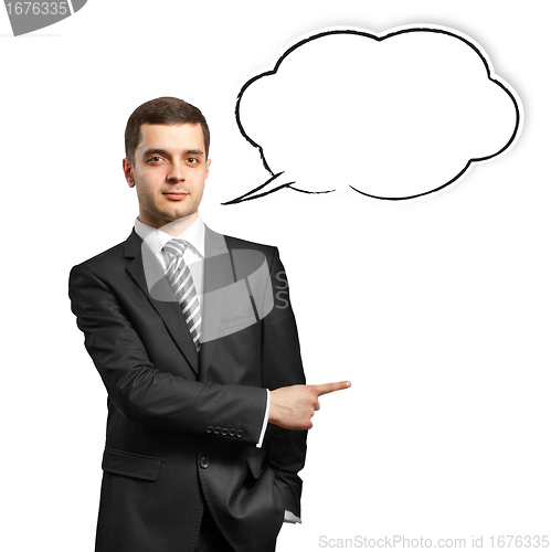 Image of male in suit with speech bubble