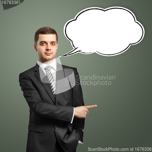 Image of male in suit with speech bubble