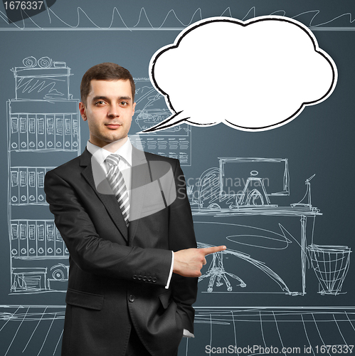 Image of male in suit with speech bubble