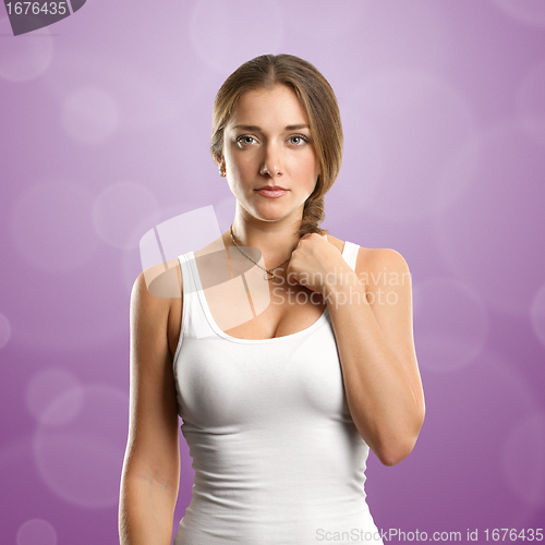 Image of european woman looking on camera