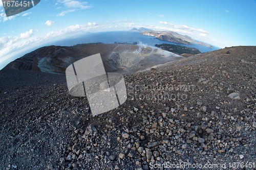 Image of Fisheye view of Grand (Fossa) crater of Vulcano island near Sicily, Italy