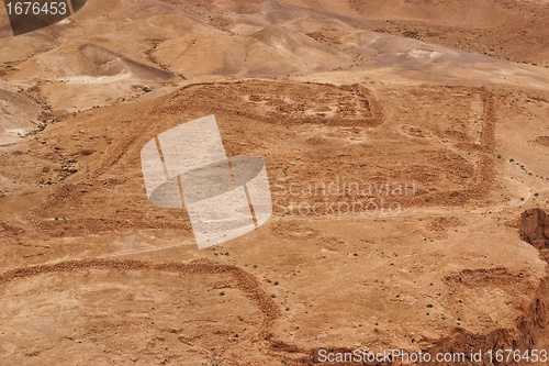 Image of Excavations of ancient Roman camp near Masada fortress in the desert