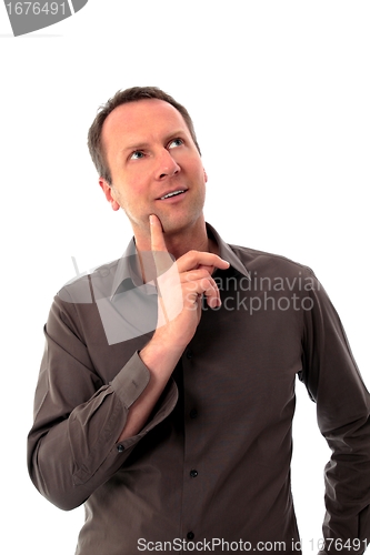 Image of Man thinking with finger on chin