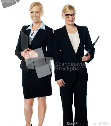 Image of Two businesswoman over white background