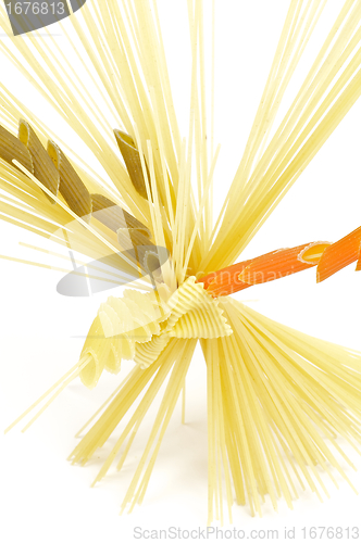 Image of Bunch of spaghetti with color fusilli 