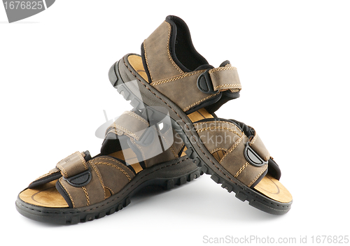 Image of Brown man's Shoes Sandals with Velcro fastener 