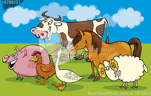 Image of Group of cartoon farm animals