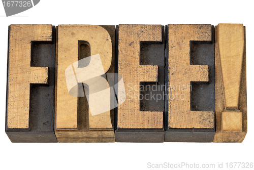 Image of free exclamation in wood type