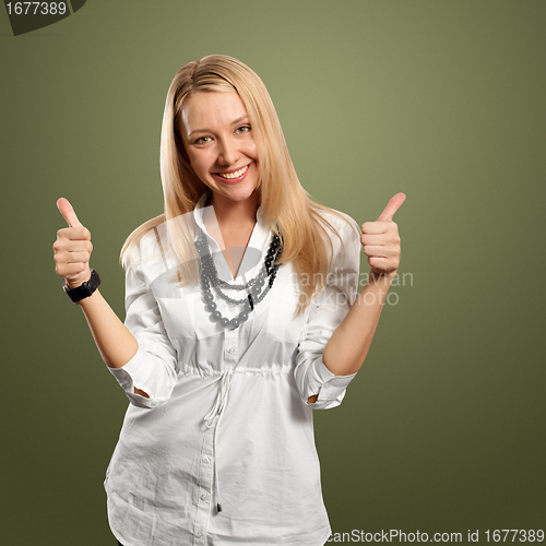 Image of young businesswoman shows well done