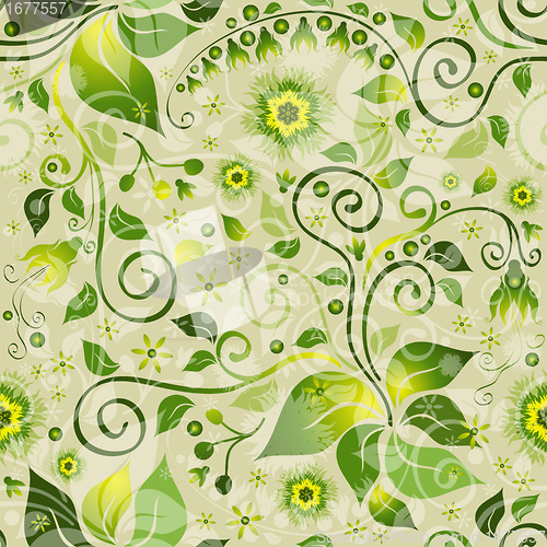 Image of Seamless green floral pattern