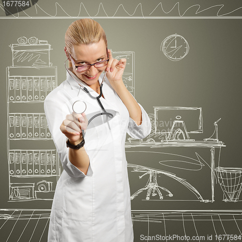Image of young doctor woman with stethoscope