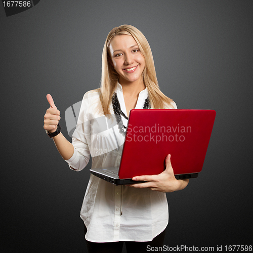 Image of female with laptop shows well done