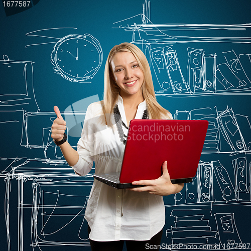 Image of female with laptop shows well done